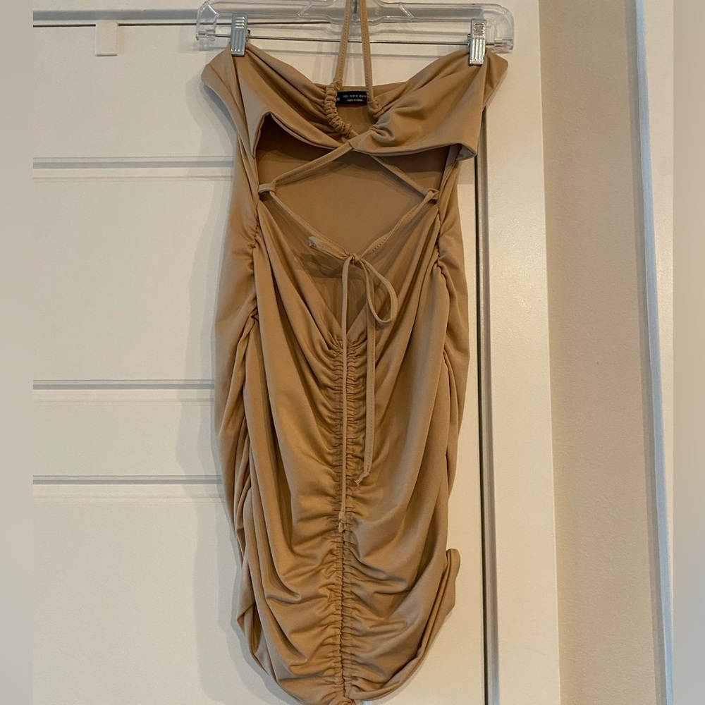 Tan Bodycon Dress with cutouts